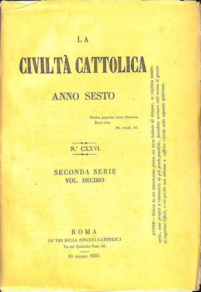 La Civiltà Cattolica 16 giugno 1855