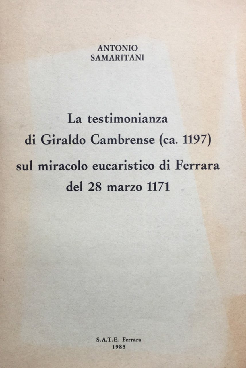 La testimonianza di Giraldo Cambrese (c.ca 1197) sul miracolo eucaristico … | Immagine principale