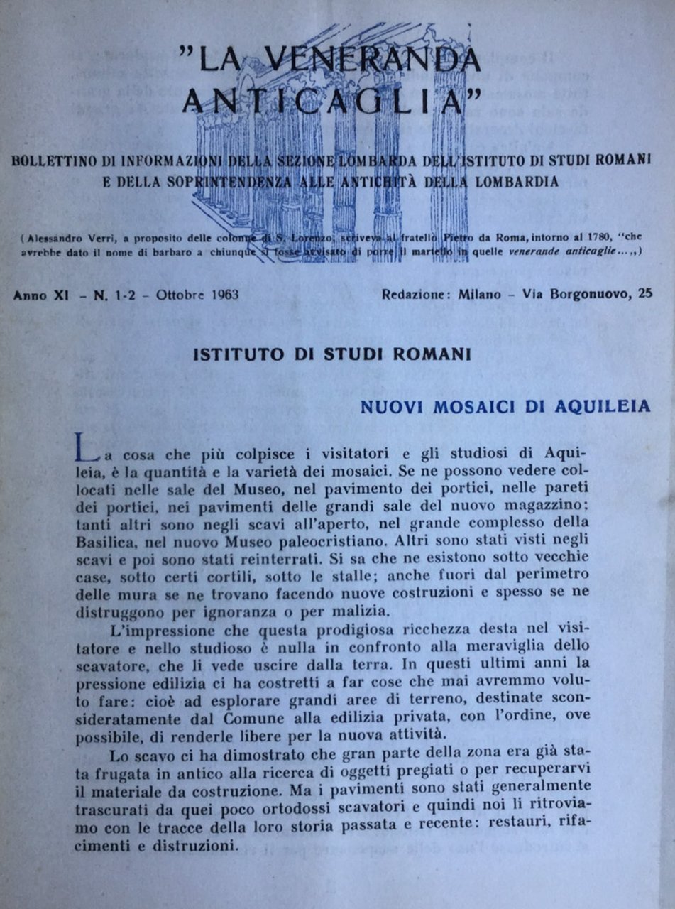 La veneranda anticaglia. 1963 n. 1-2