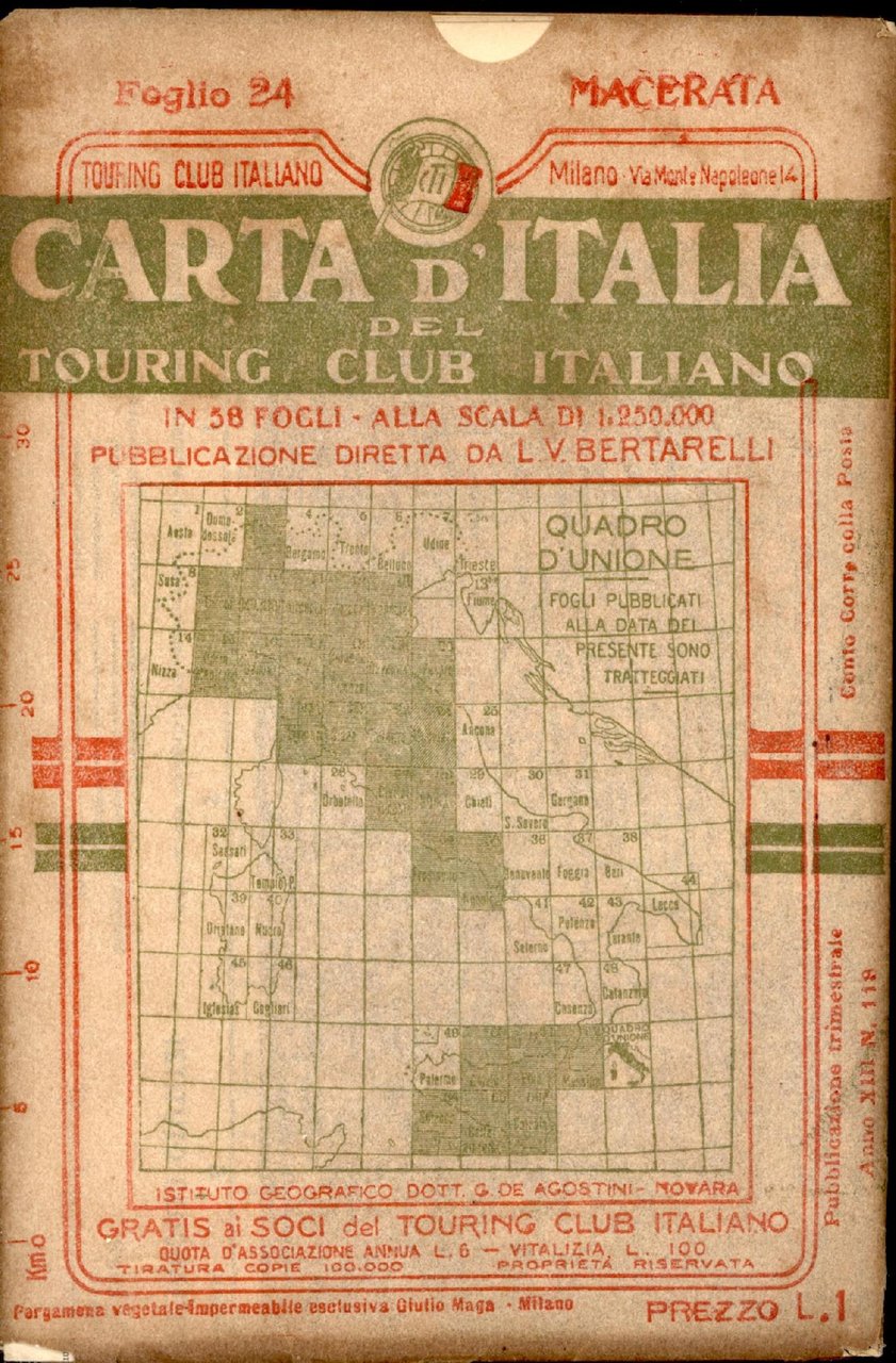Macerata Carta d'Italia del Touring Club Italiano con indice delle …