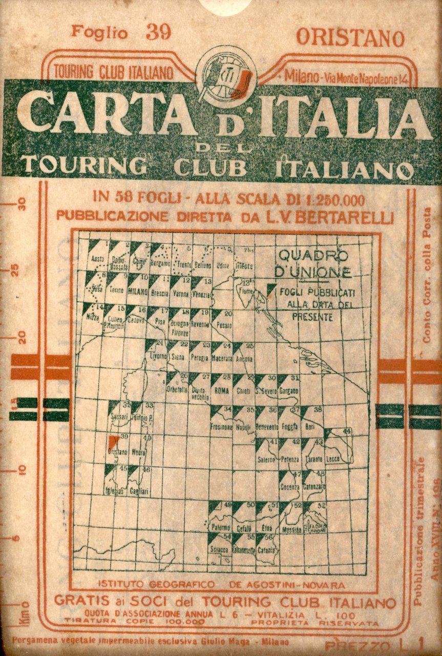 Oristano Carta d'Italia del Touring Club Italiano con indice dei …