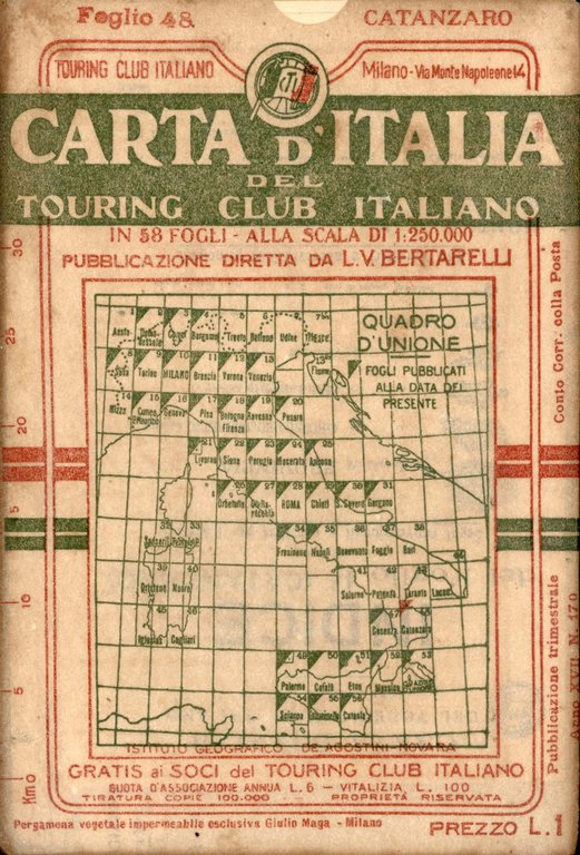 Palermo Carta d'Italia del Touring Club Italiano  con indice dei luoghi