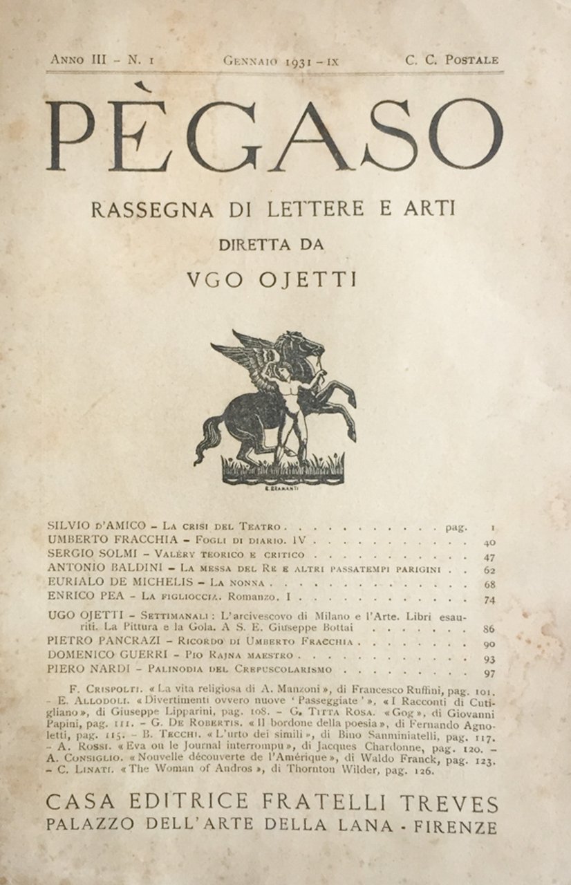 Pegaso. Rassegna di lettere e arti 1931 n. 1