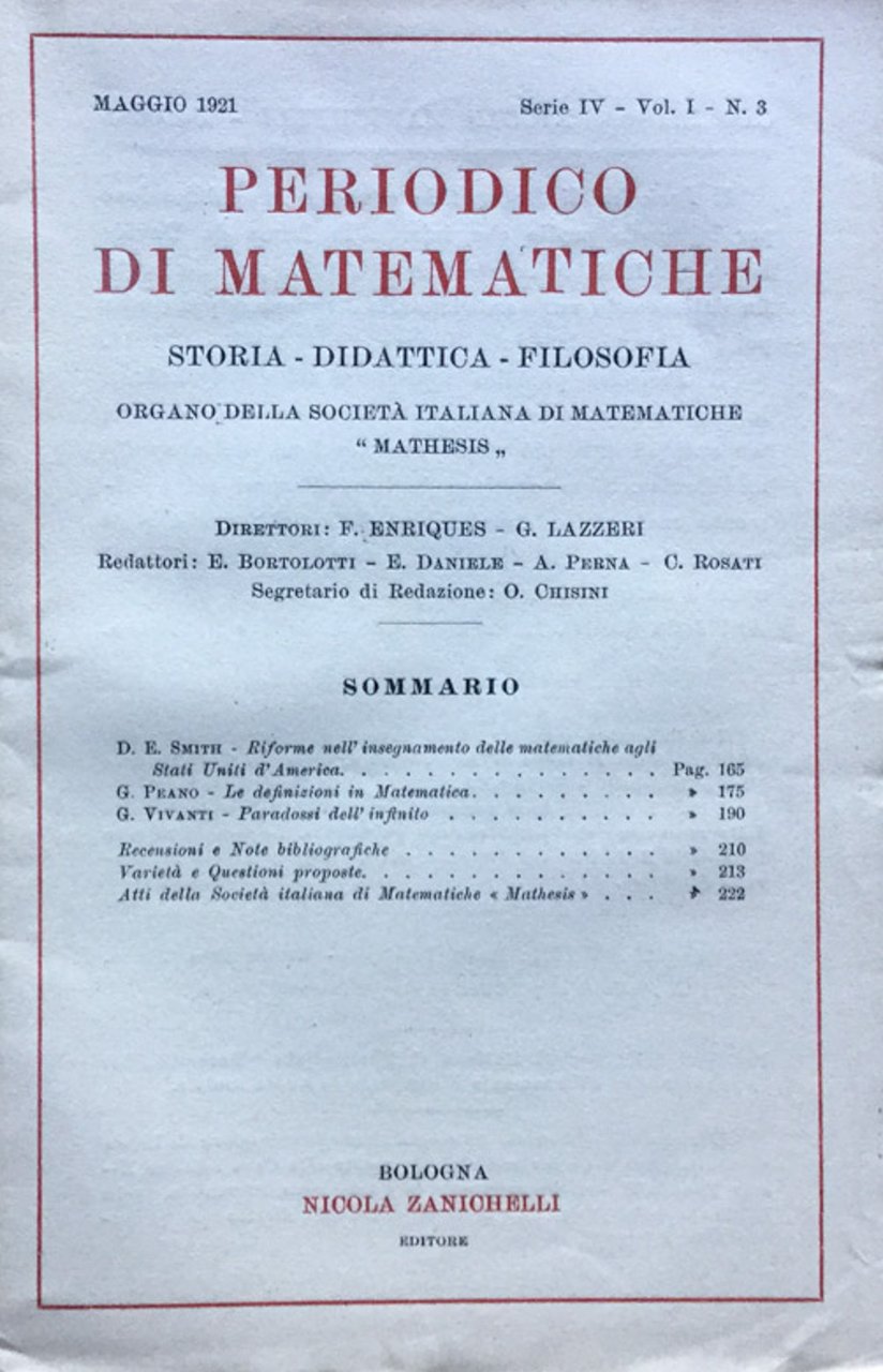 Periodico di matematiche. Storia - Didattica - Filosofia Maggio 1921