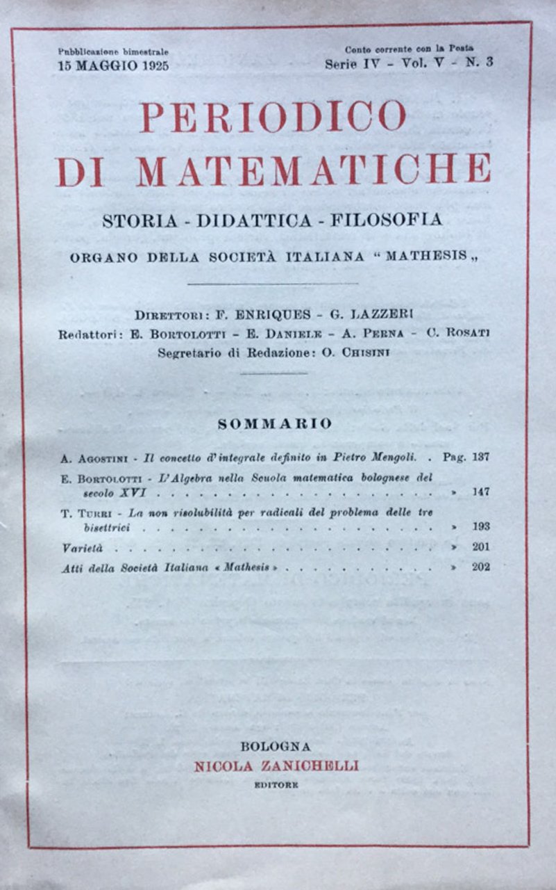 Periodico di matematiche. Storia - Didattica - Filosofia Maggio 1925
