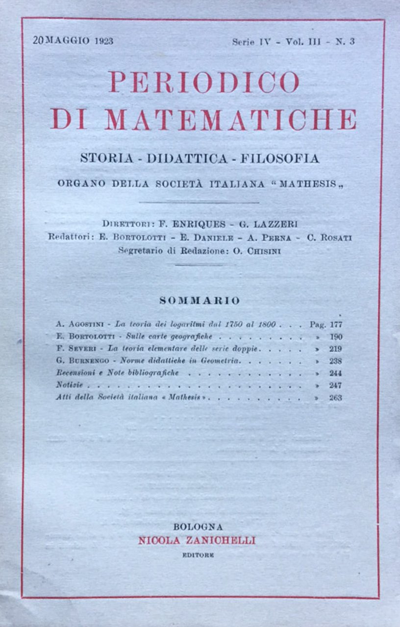 Periodico di matematiche. Storia - Didattica - Filosofia Maggio1923