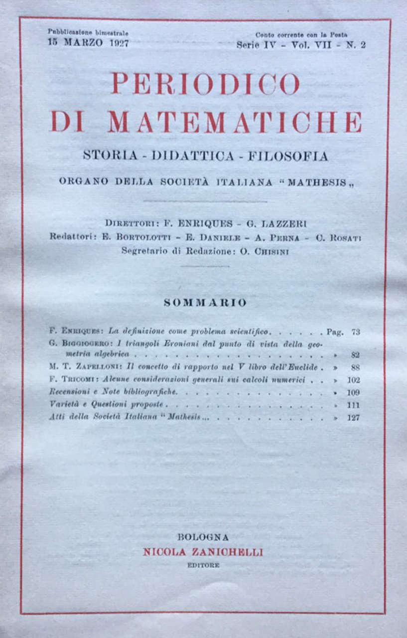 Periodico di matematiche. Storia - Didattica - Filosofia Marzo 1927