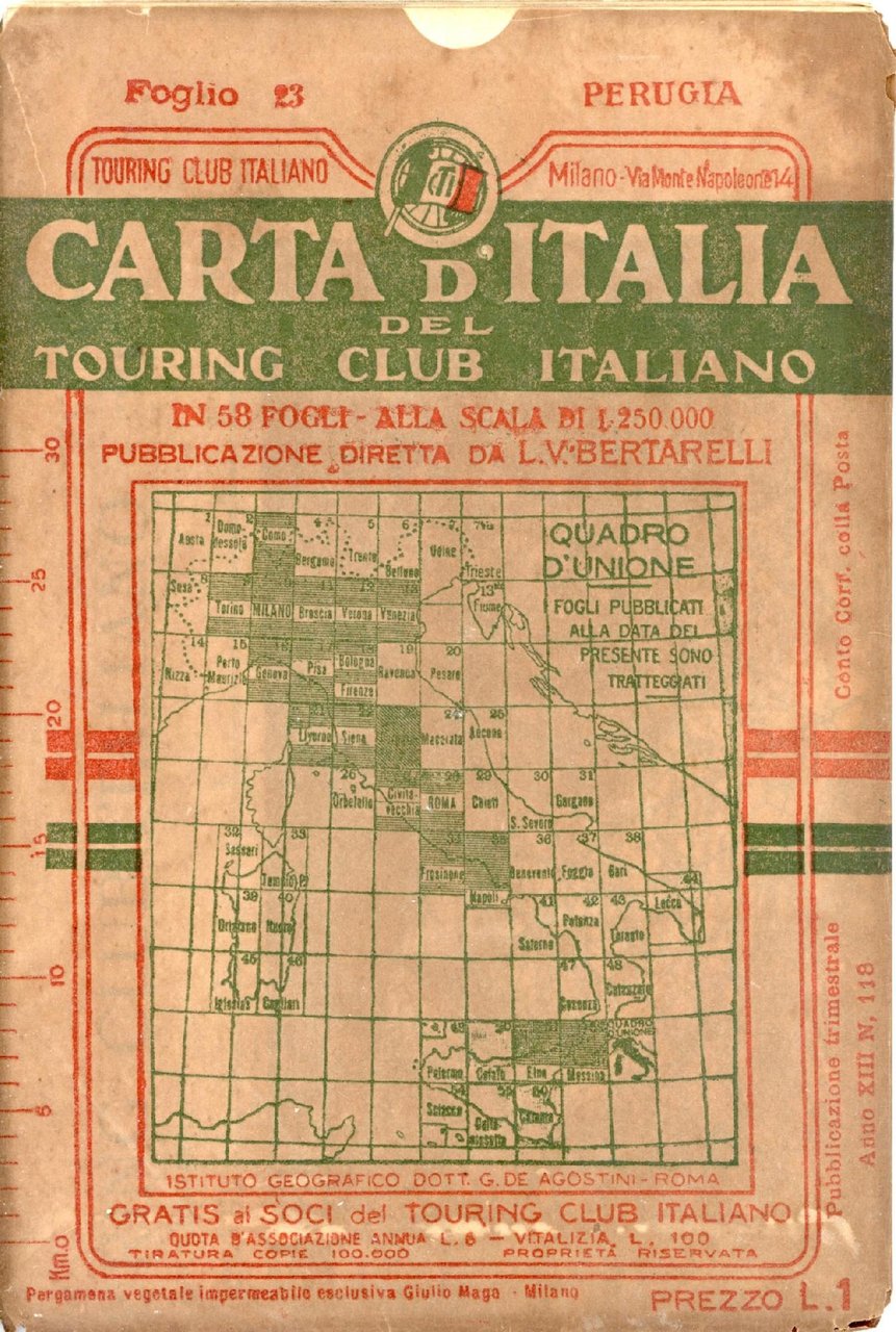 Perugia Carta d'Italia del Touring Club Italiano con indice delle …