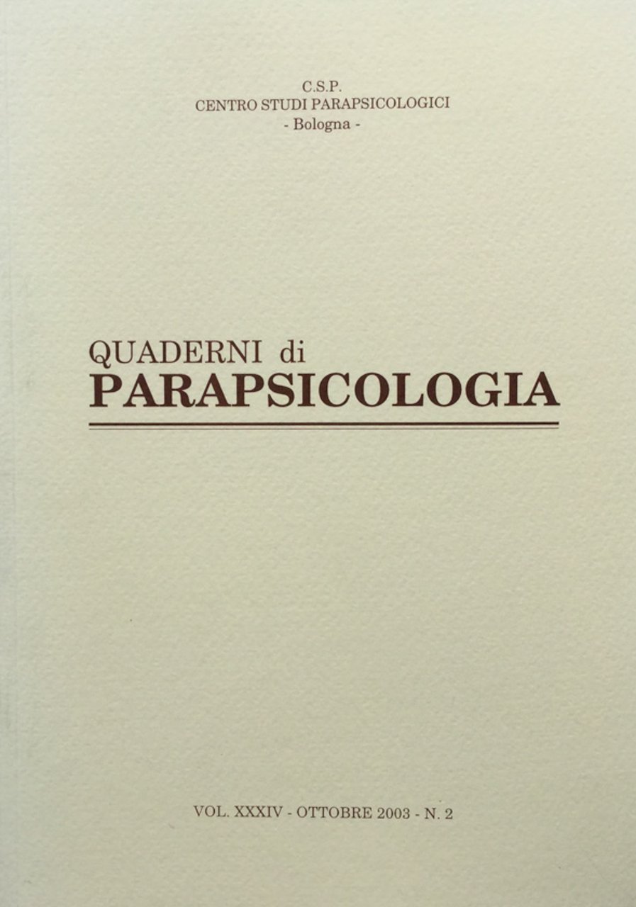Quaderni di Parapsicologia vol. XXXIV ottobre 2003 n. 2 | Immagine principale