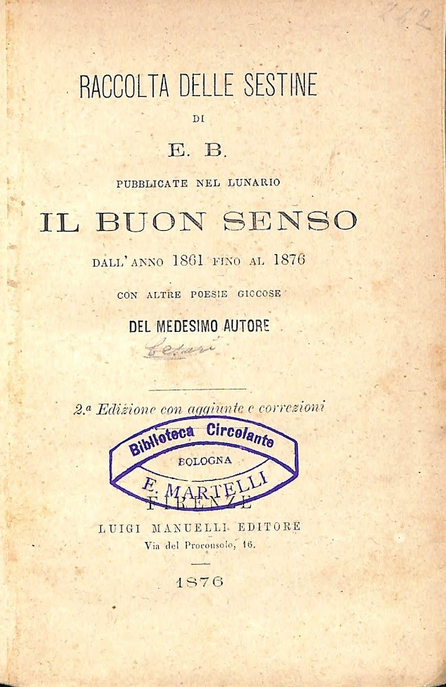 Raccolta delle sestine pubblicate nel lunario Il buon senso dall'anno …