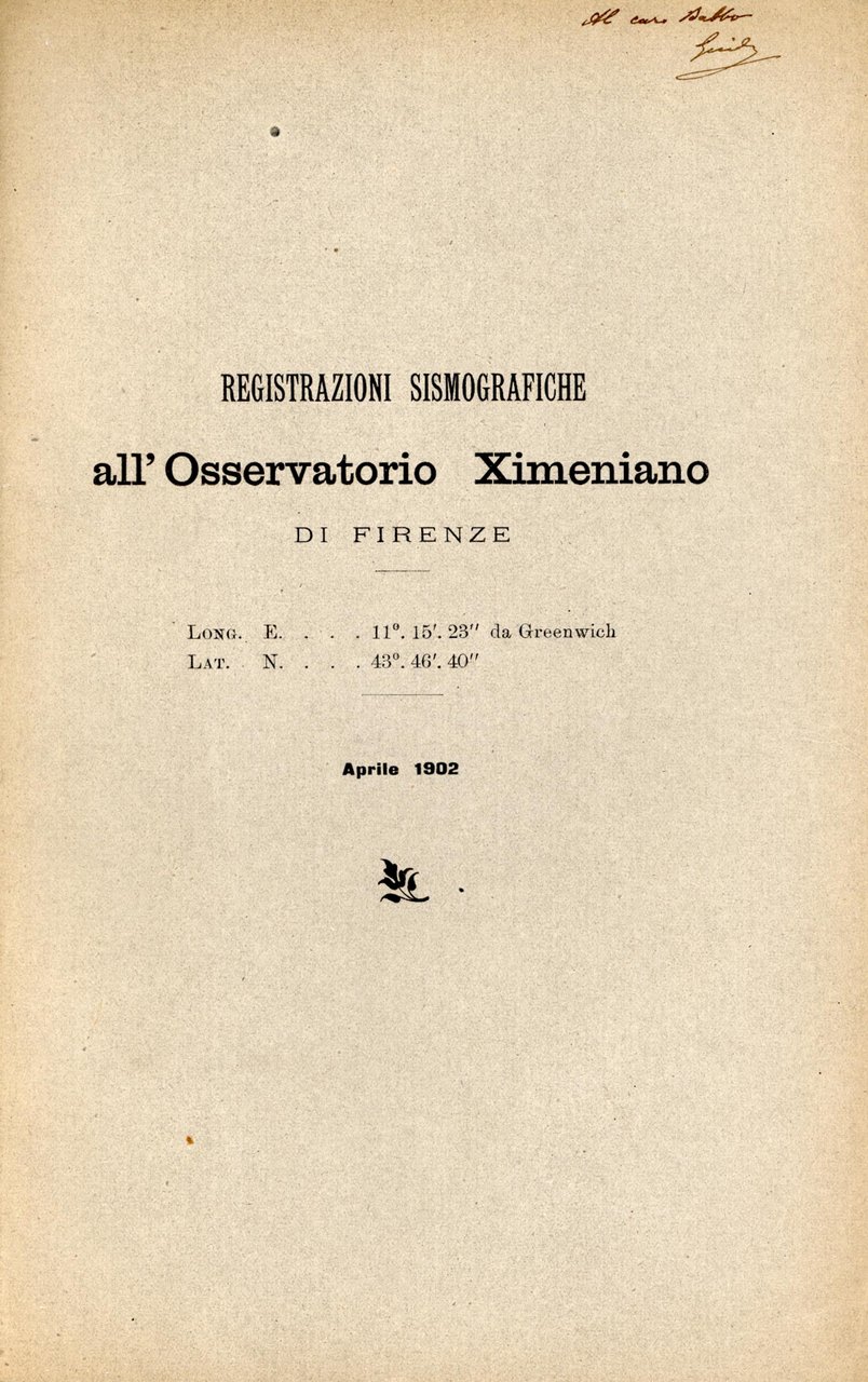 registrazioni sismografiche all'osservatorio Ximeniano di Firenze 1902