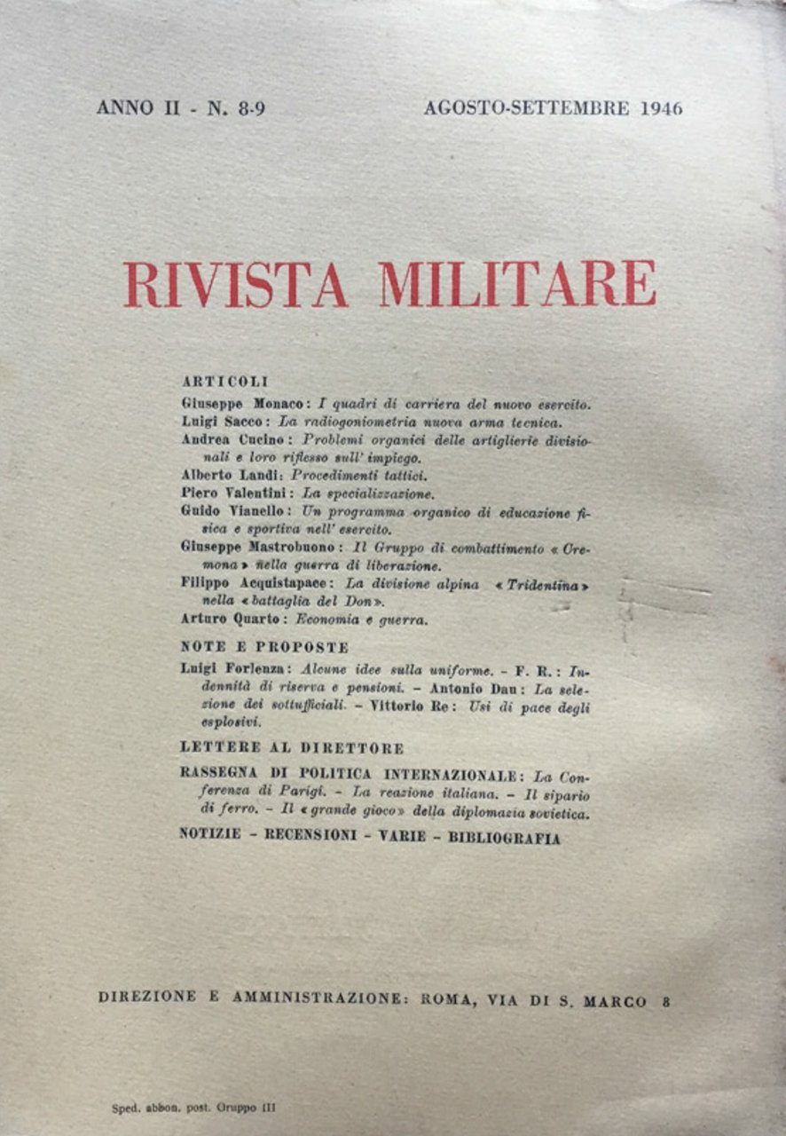 Rivista Militare Anno II n. 8 - 9 agosto - …