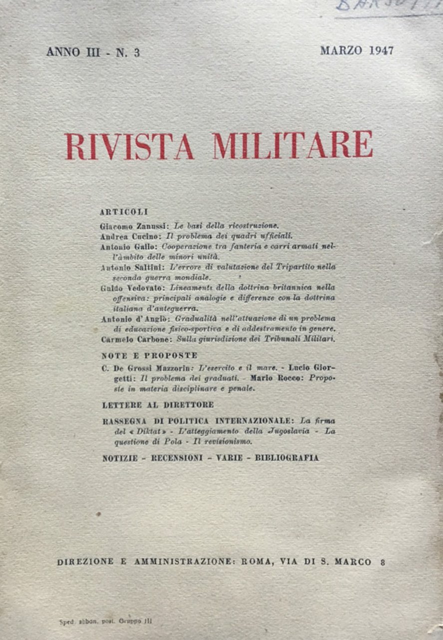 Rivista Militare Anno III n. 3 Marzo 1947