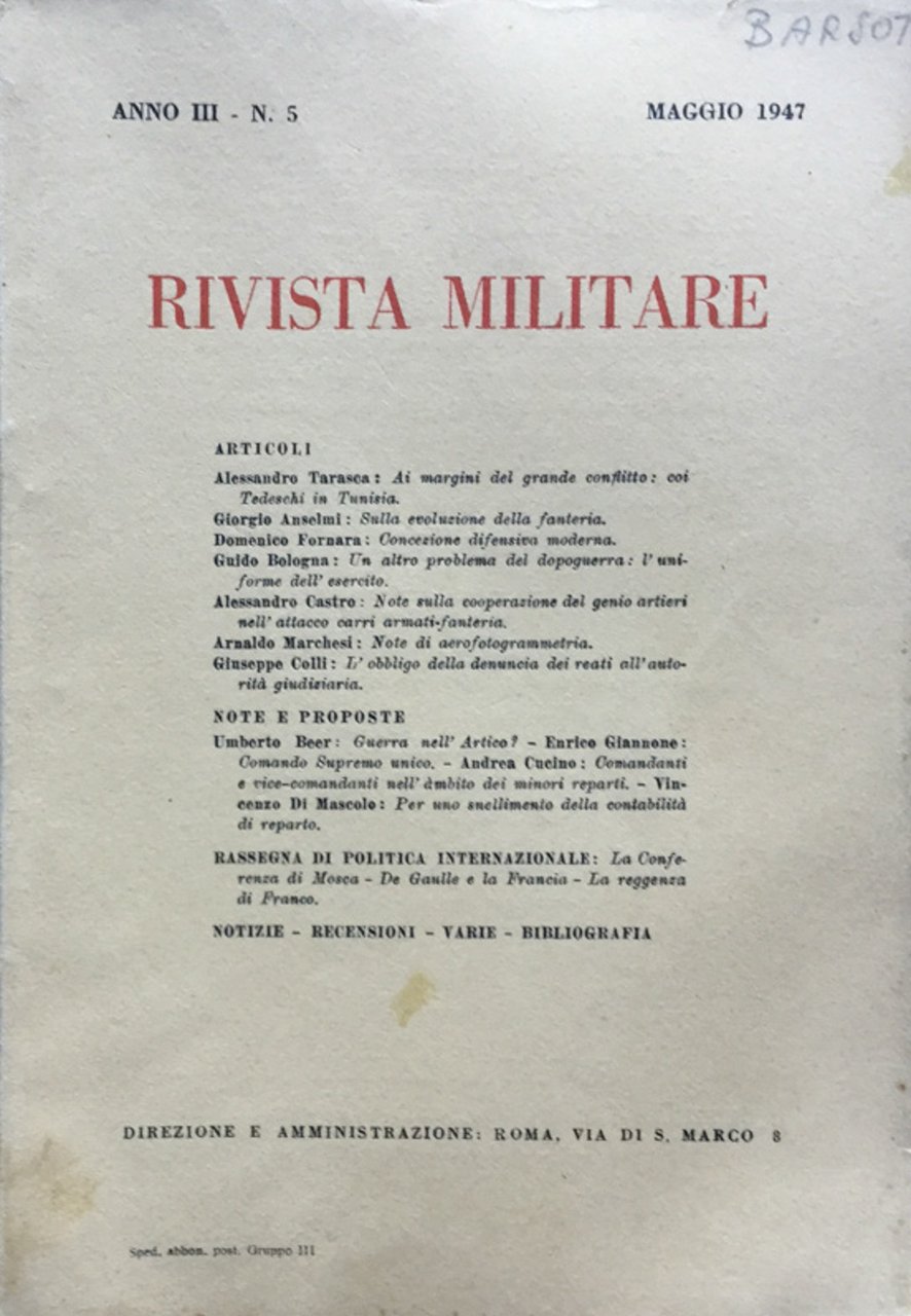Rivista Militare Anno III n. 5 Maggio 1947