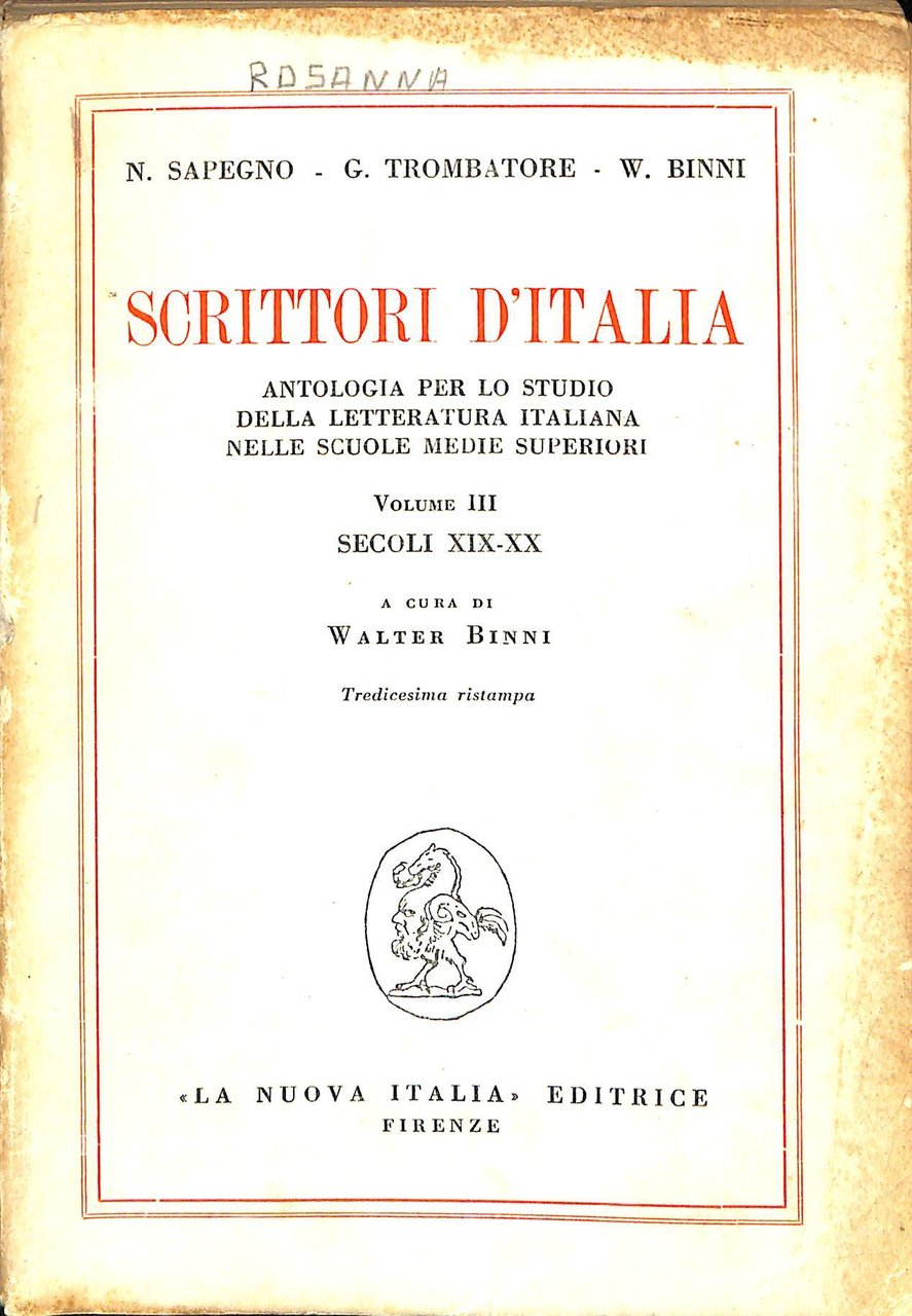 Scrittori d'Italia volume III : secoli XIX-XX