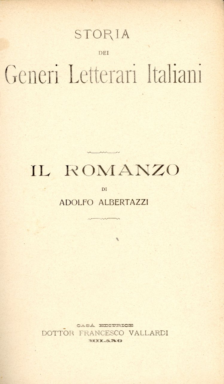 Storia dei generi letterari. Il romanzo