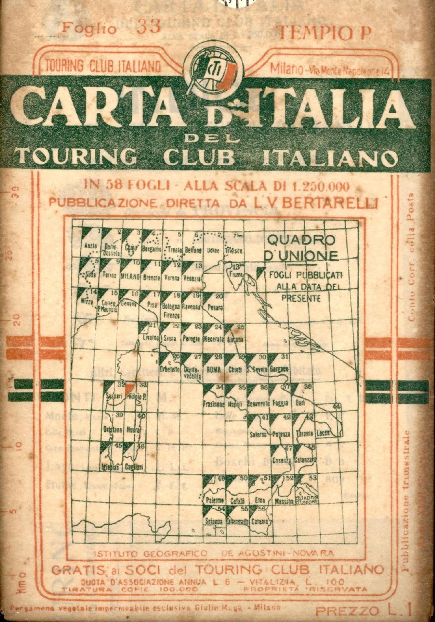 Tampio Pausania Carta d'Italia del Touring Club Italiano con indice …