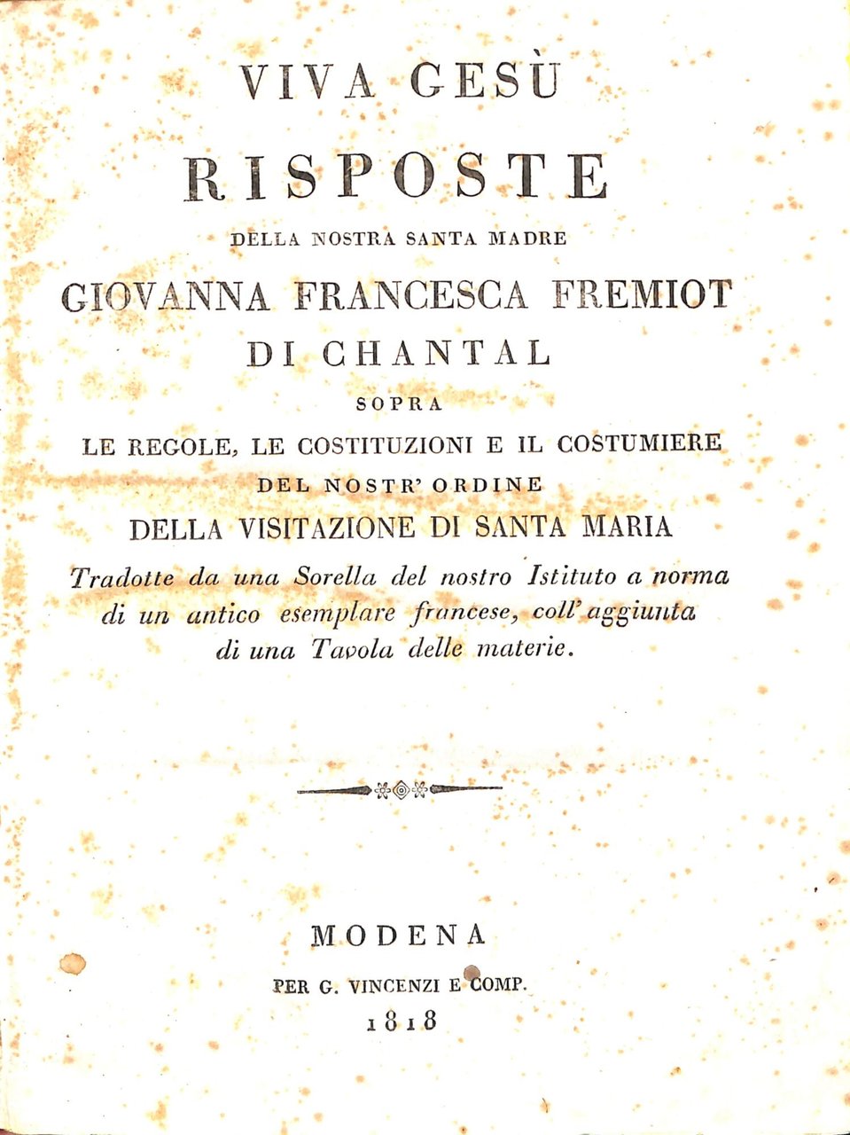 Viva Gesù : risposte della nostra santa madre Giovanna Francesca …