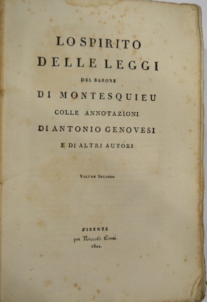 Lo spirito delle leggi…colle annotazioni di Antonio Genovesi e di …