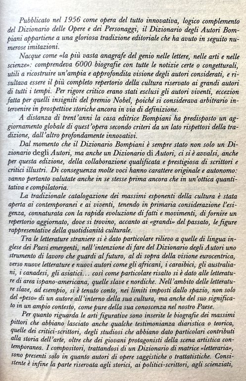 DIZIONARIO BOMPIANI DEGLI AUTORI DI TUTTI I TEMPI E DI …