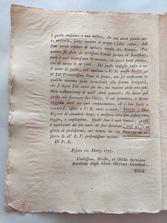Abbati Olivieri Giordani Dell'Antico battistero della chiesa pesarese Casa Gavelli …