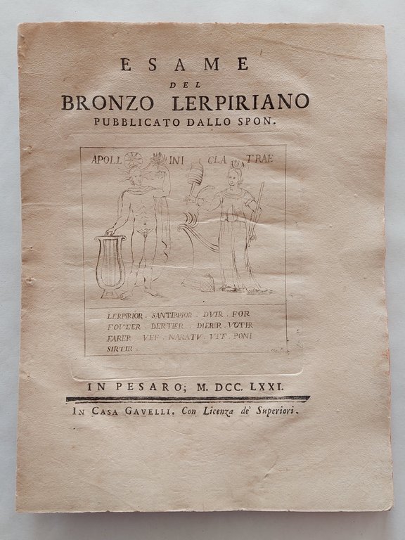 Annibale degli Abbati Olivieri Giordani Esame del bronzo lerpiriano pubblicato …