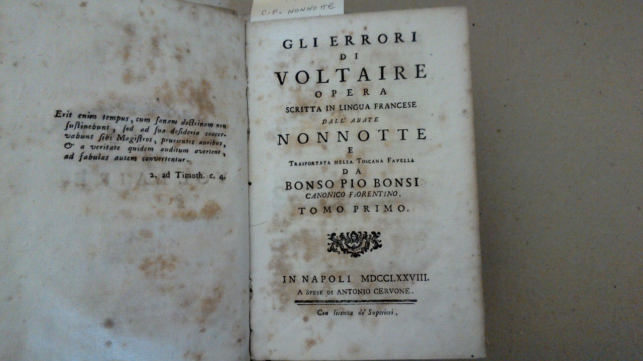Gli errori di Voltaire. Opera scritta in lingua francese dall'abate …