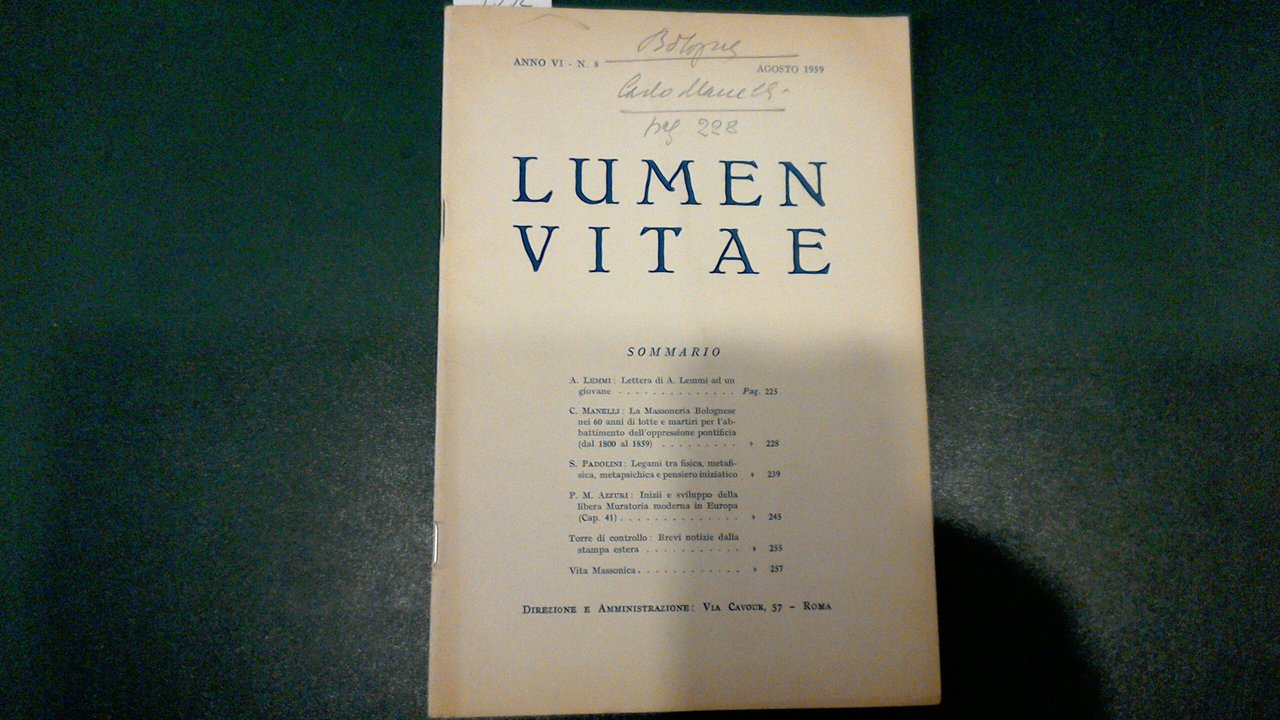 Lumen vitae - anno VI n. 8 - agosto 1959