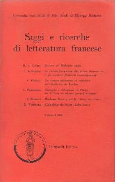 Saggi e ricerche di letteratura francese Vol. I