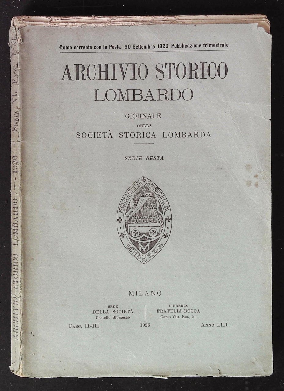 Archivio storico lombardo. Giornale della Società Storica Lombarda. Anno LIII | Immagine principale