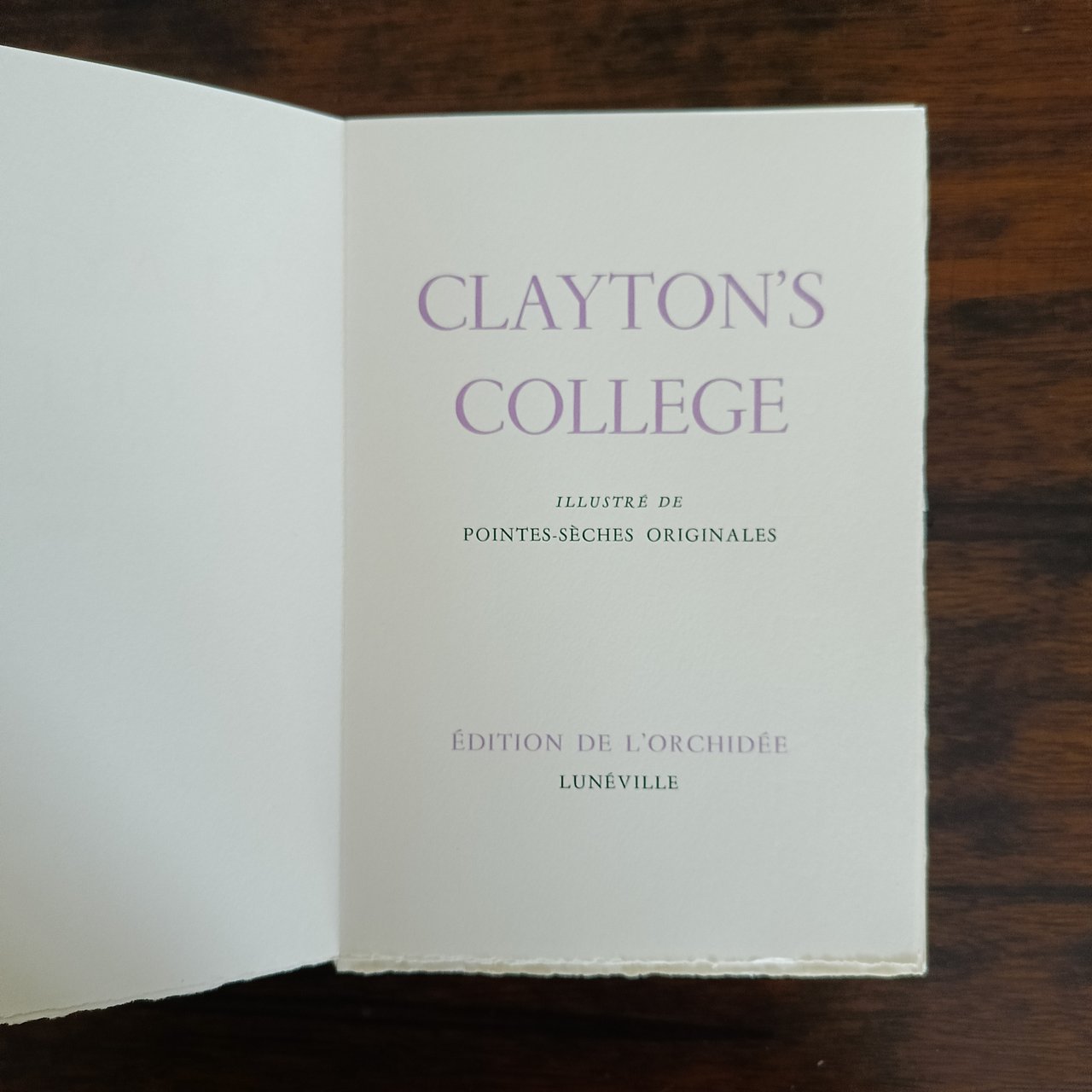 Clayton's College. Illustré de pointes-sèches originales