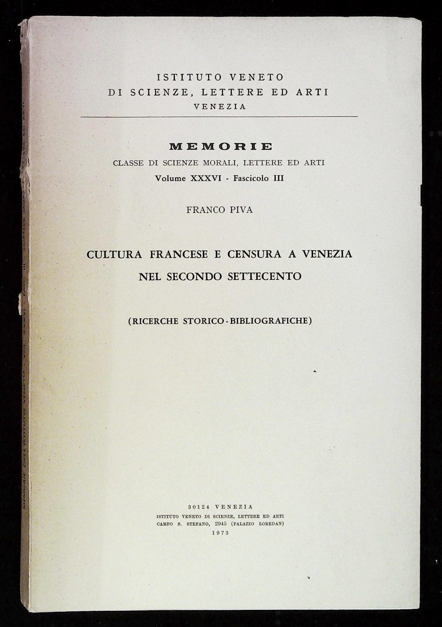 Cultura francese e censura a Venezia nel secondo Settecento (Ricerche … | Immagine principale