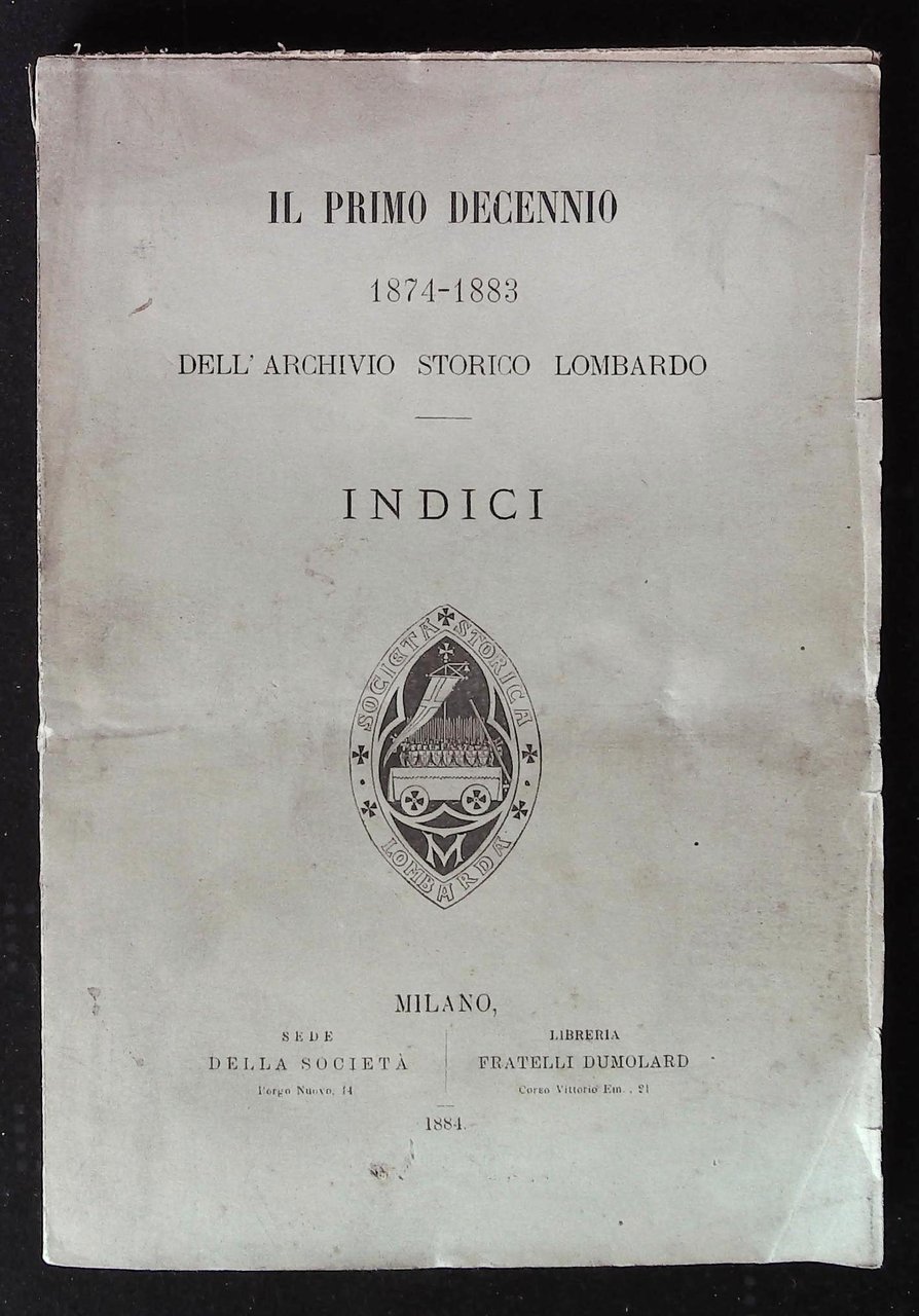 Il primo decennio dell'archivio storico lombardo. 1874-1883. Indici | Immagine principale