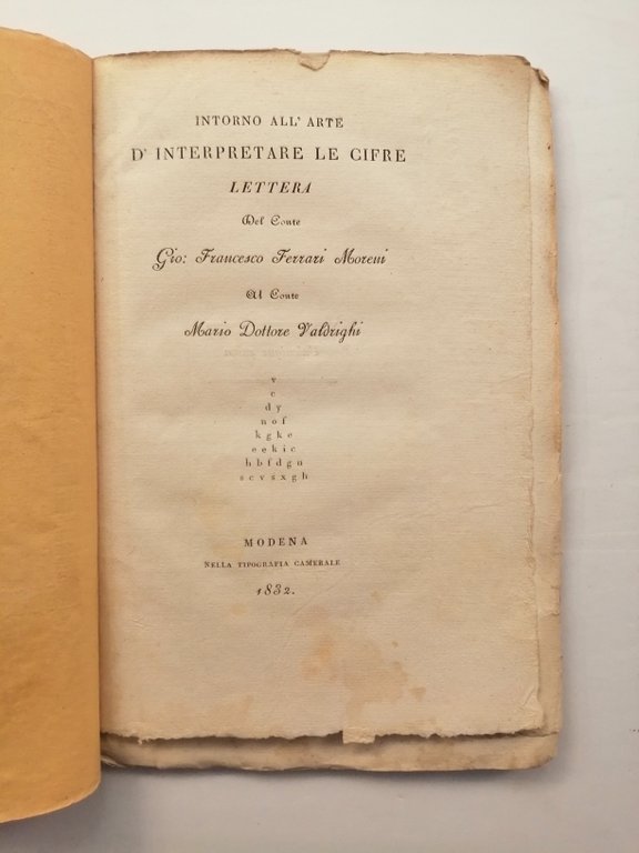 Intorno all'arte d'interpretare le cifre, lettera del conte Gio Francesco …