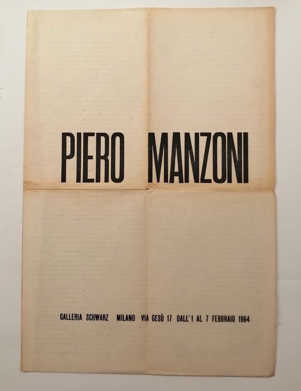 Piero Manzoni. Poster / locandina Galleria Schwarz. Milano, Via gesù …