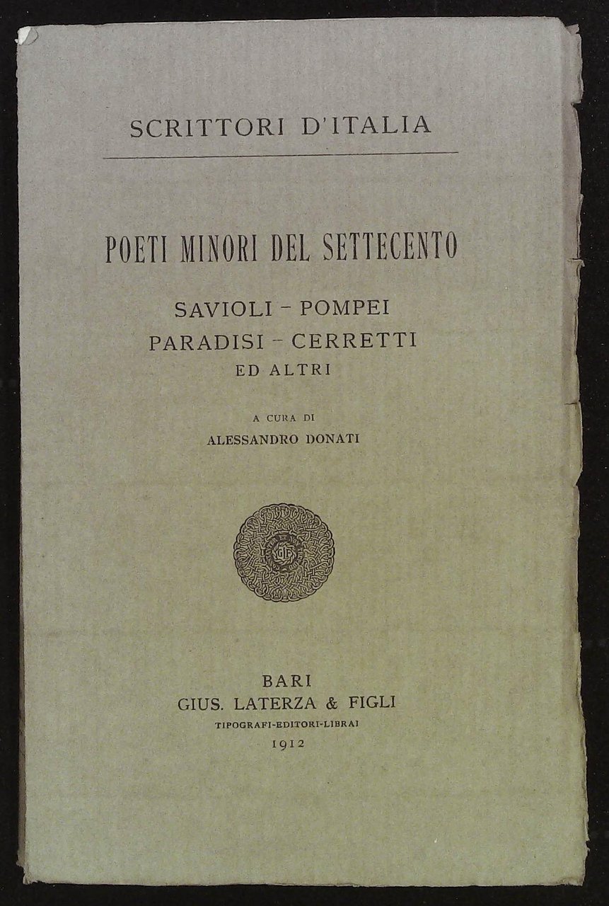 Poeti minori del Settecento. Savioli - Pompei - Paradisi - …