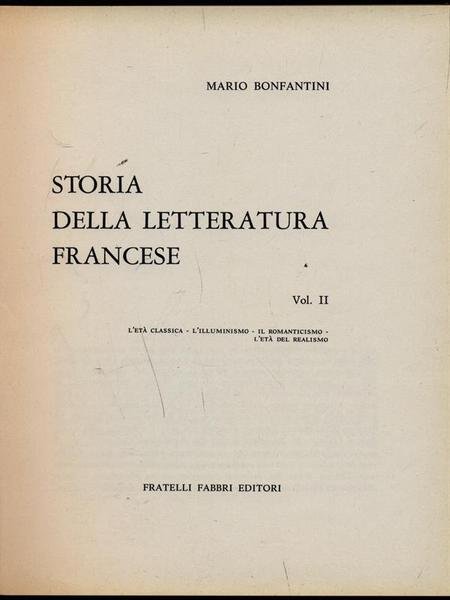Storia della letteratura francese vol. II
