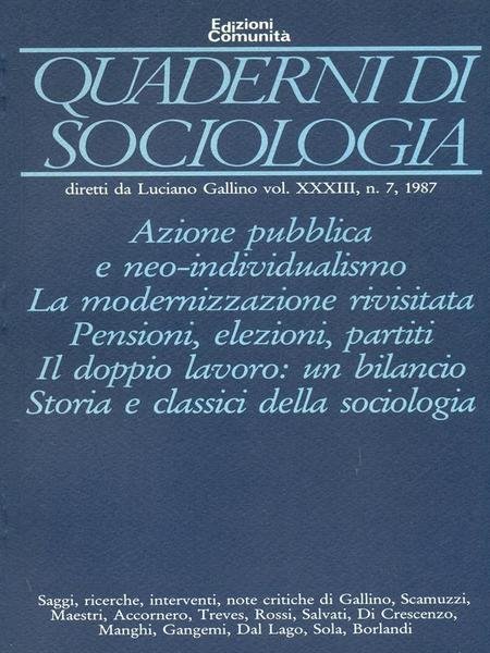 Quaderni di sociolocia vol. XXXIII n. 7 - a987
