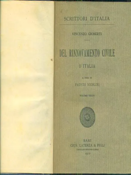 Del rinnovamento civile d'Italia volume terzo
