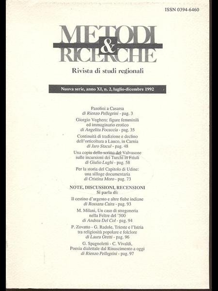 Metodi & Ricerche - rivista studi regionali anno XI N. … | Immagine principale