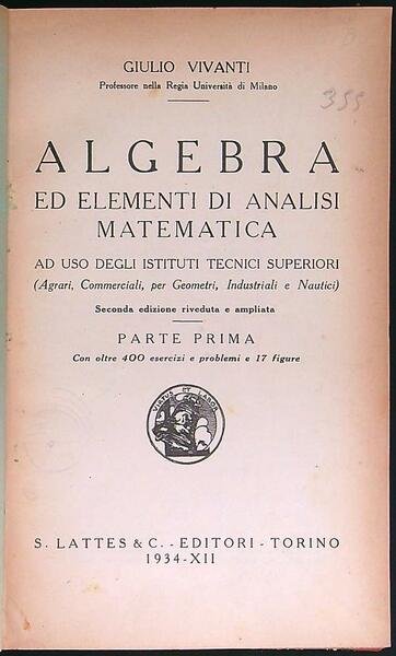 Algebra ed elementi di analisi matematica parte I