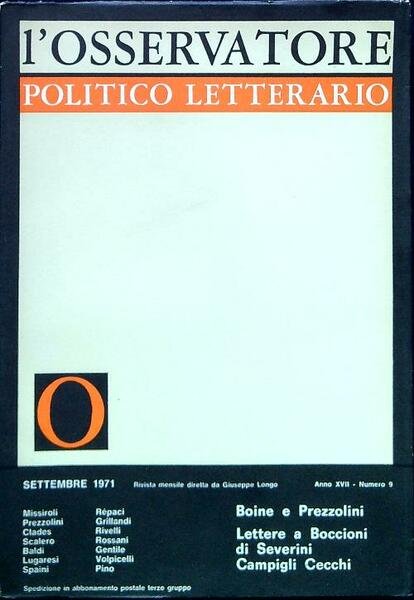 L'osservatore - Anno XVII Numero 9/Settembre 1971