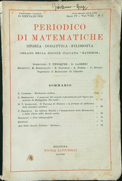 Periodico di matematiche n. 1/gennaio 1928