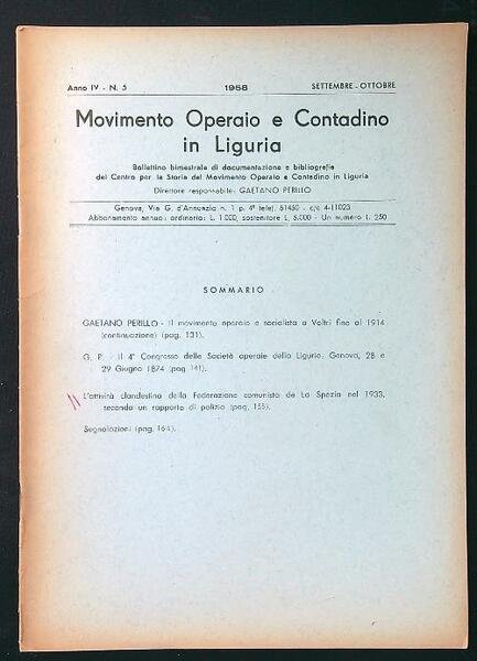 Movimento operaio e contadino in Liguria n. 5 settembre-ottobre 1958