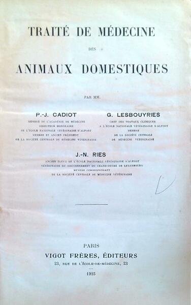 Traite' de medecine des animaux domestiques
