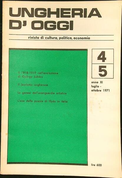 Ungheria d'oggi n. 4-5/luglio-ottobre 1971