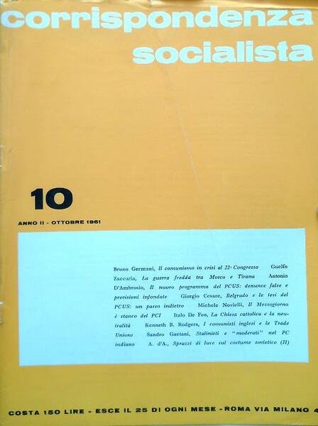 Corrispondenza Socialista Anno II, N. 10 - Ottobre 1961 | Immagine Gallery 1