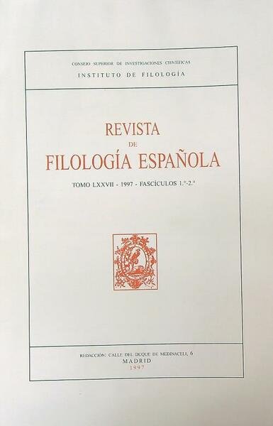 Revista de Filologia espanola 1-2/1997/ Tomo LXXVII