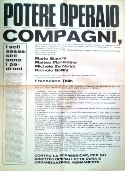 Potere Operaio numero 10, anno I-1969/27 Novembre 3 Dicembre