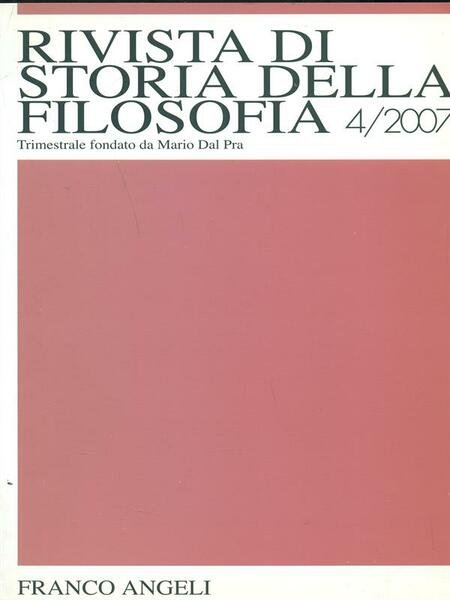 Rivista di storia della filosofia 4/2007
